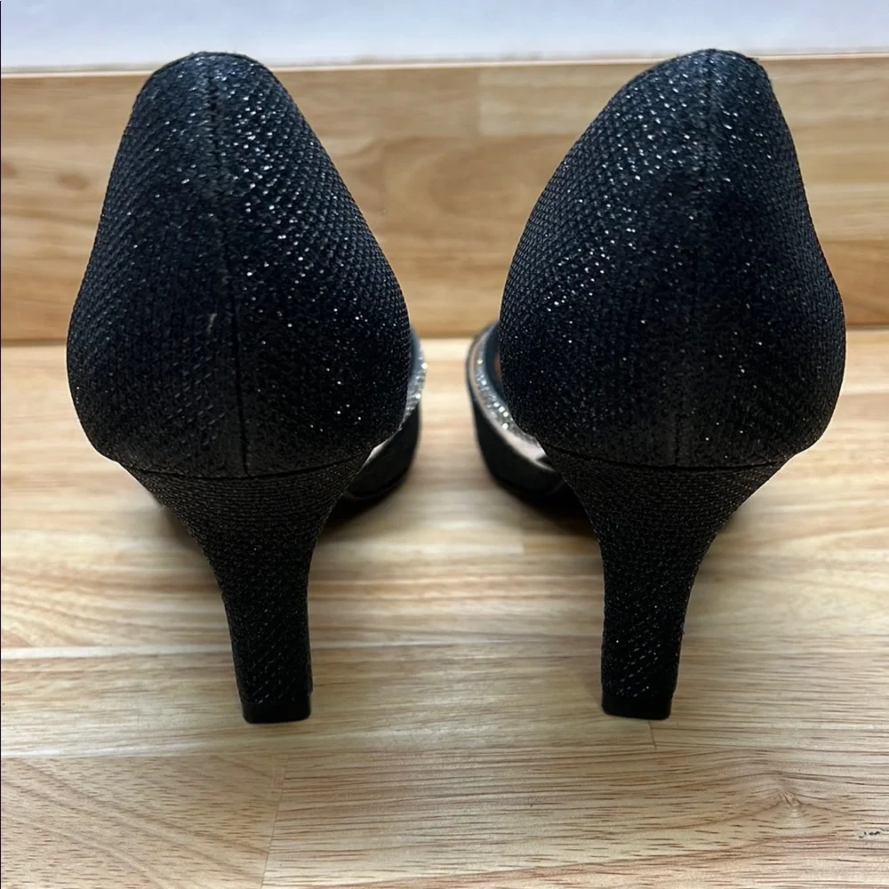 Nina 8.5 Black Glitter Brystol Black Metallic Crystal Band Women's Mid Heel Pump